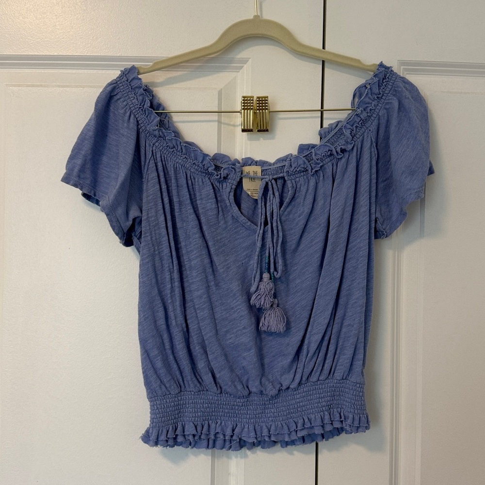 We The Free Light Blue Smocked Top
